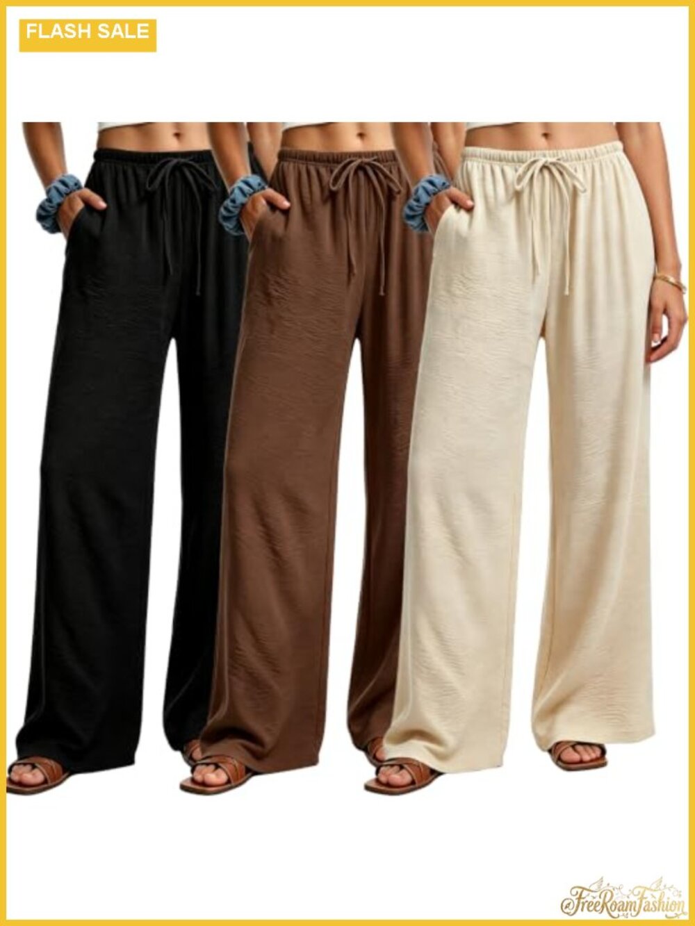 3-Pack Women's Wide Leg Palazzo Pants with Pockets Flowy Lounge